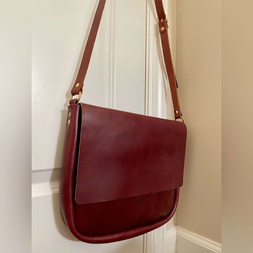 Weather & Story Mini Messenger in Brown Leather